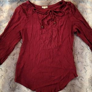 Eyeshadow Maroon Blouse Tie Neck